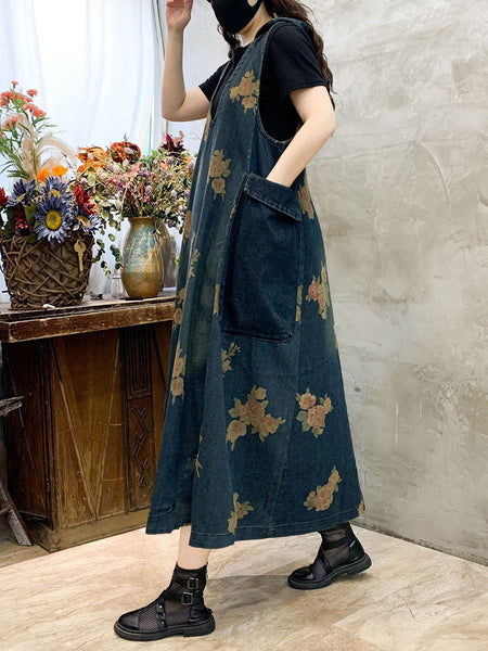 Women Summer Casual Flower Vest Denim Dress CO1048 Ada Fashion
