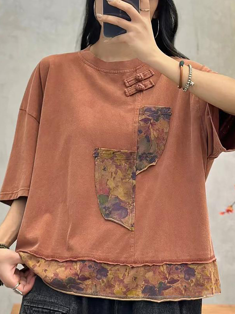 Women Summer Spliced Retro Cotton Shirt PA1017 Ada Fashion