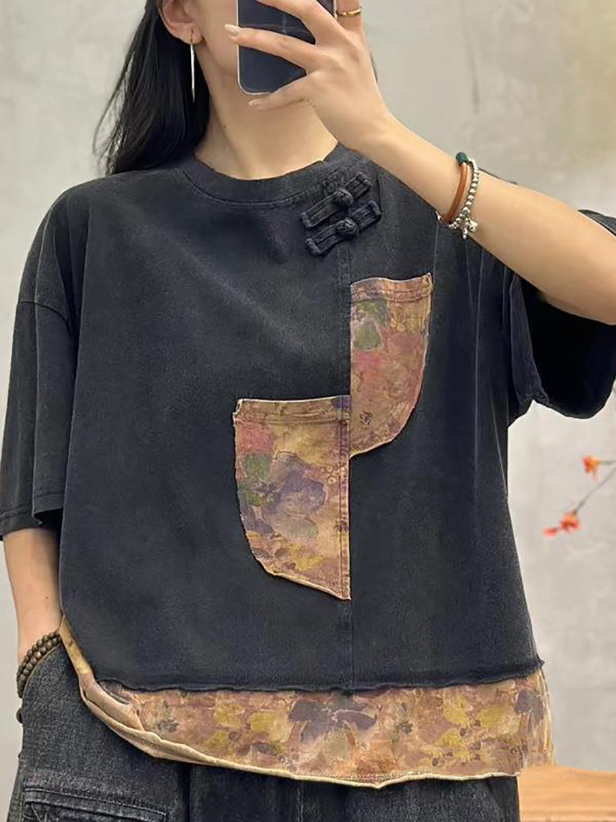 Women Summer Spliced Retro Cotton Shirt PA1017 Ada Fashion