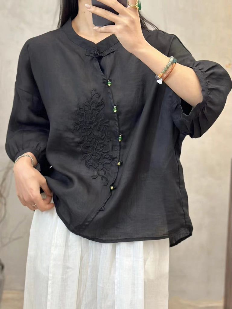 Women Vintage Embroidery Button Up Blouse PA1022 Ada Fashion