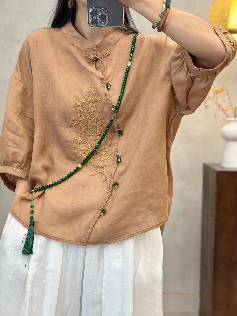 Women Vintage Embroidery Button Up Blouse PA1022 Ada Fashion