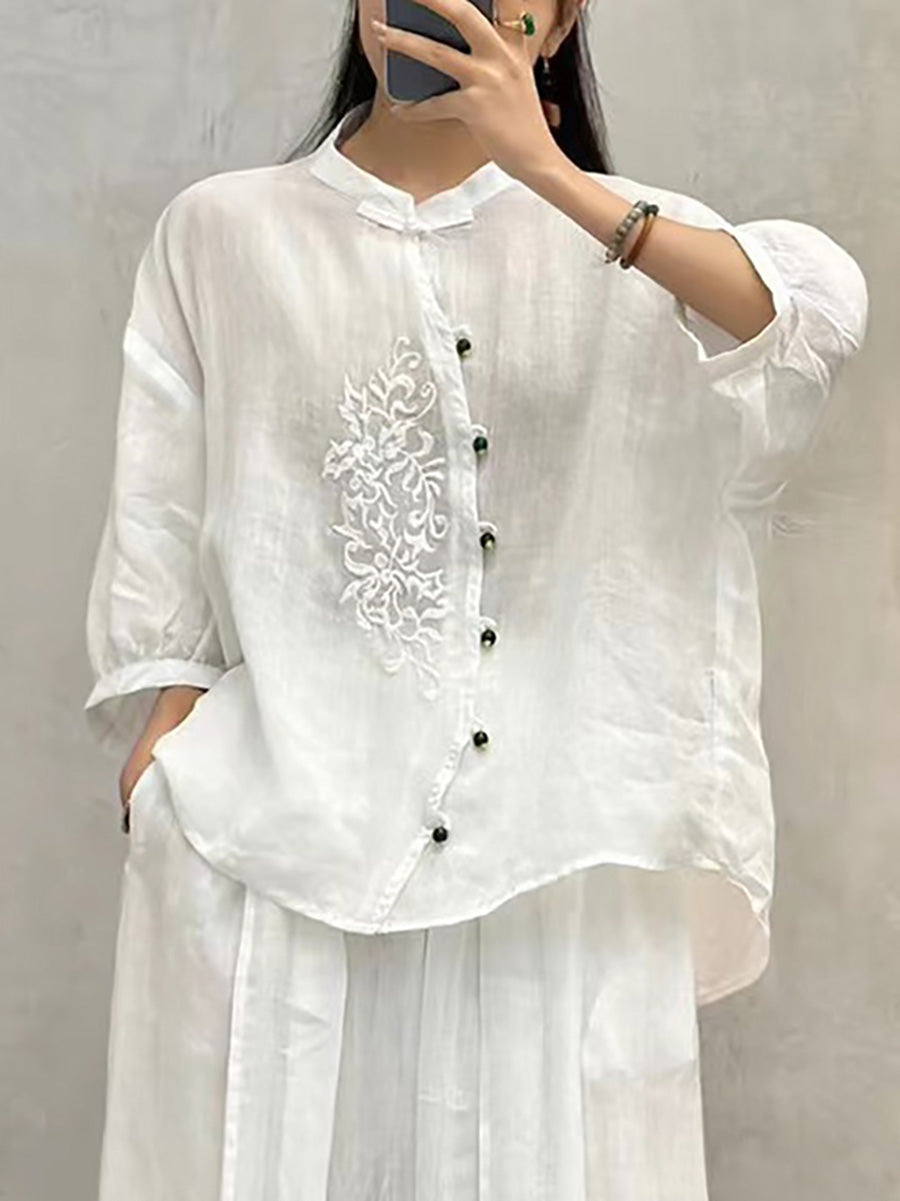 Women Vintage Embroidery Button Up Blouse PA1022 Ada Fashion