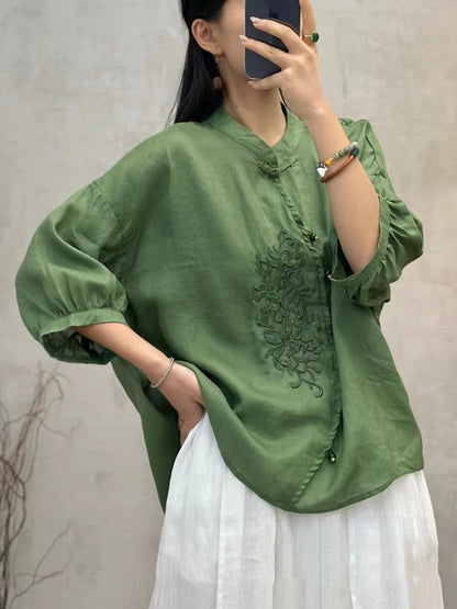 Women Vintage Embroidery Button Up Blouse PA1022 Ada Fashion