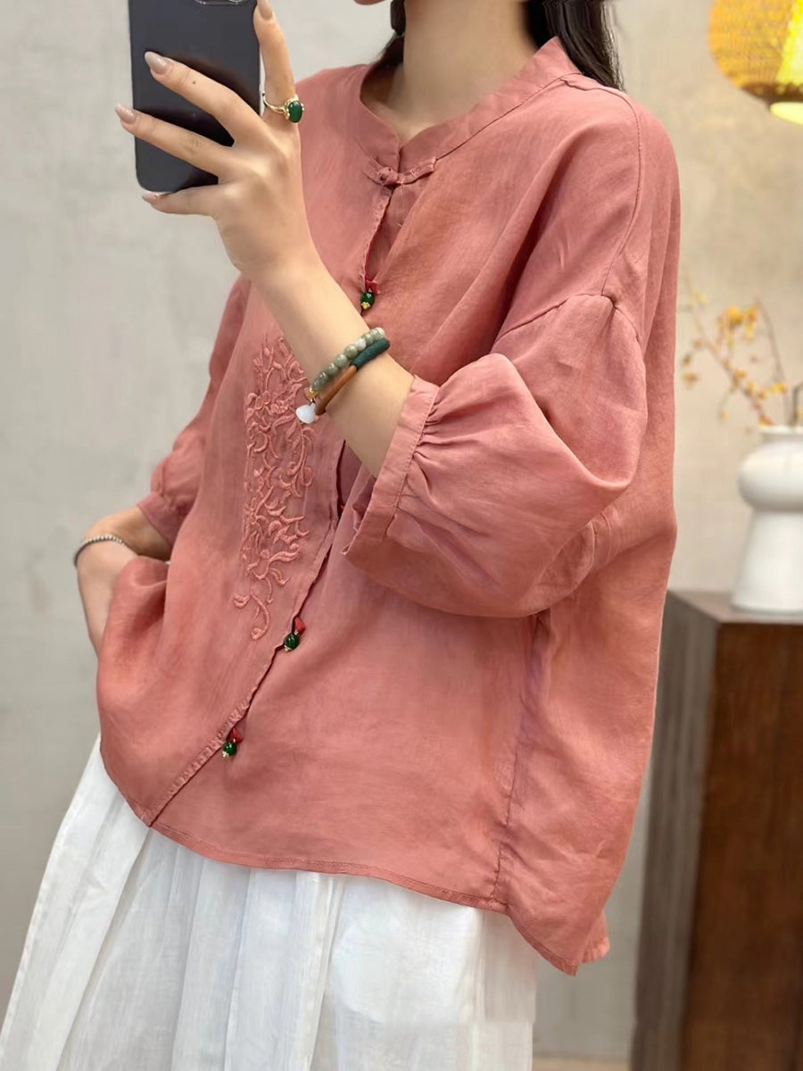 Women Vintage Embroidery Button Up Blouse PA1022 Ada Fashion