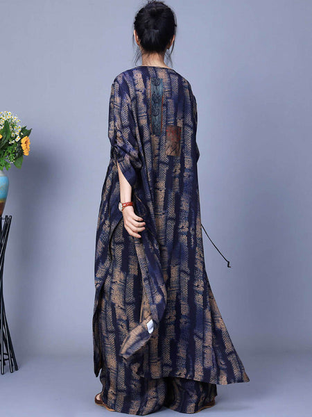 Women Spring Vintage Patch Spliced Long Shirt+Pants PA1023 Ada Fashion