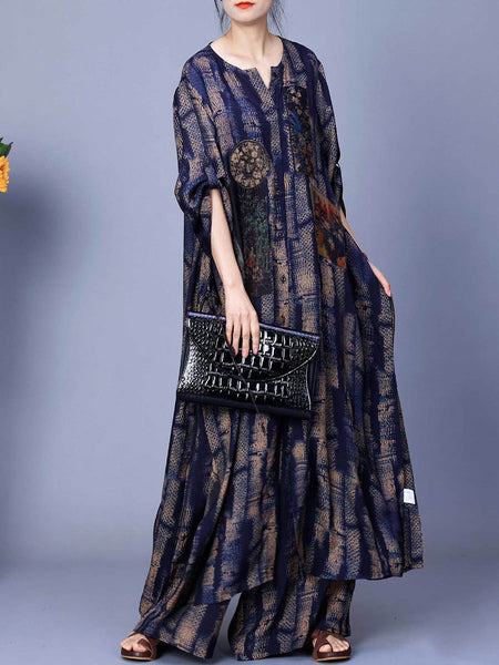 Women Spring Vintage Patch Spliced Long Shirt+Pants CO1055 Ada Fashion