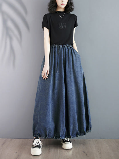 Women Summer Casual Solid Loose Denim Skirt PA1019 Ada Fashion