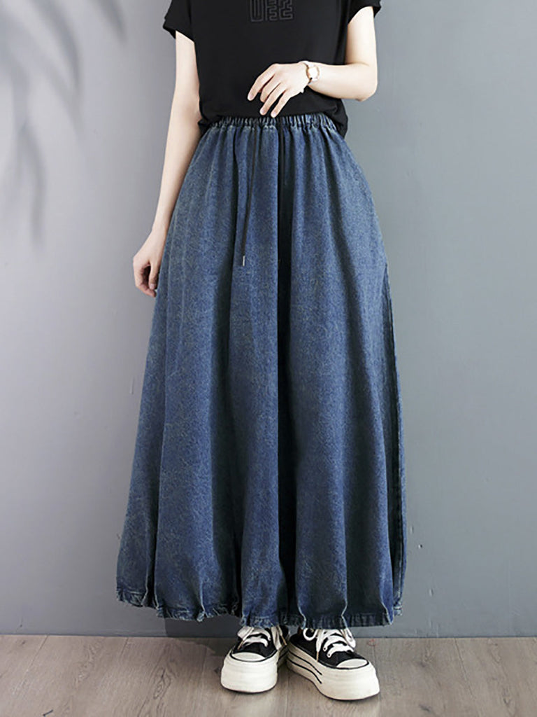 Women Summer Casual Solid Loose Denim Skirt PA1019 Ada Fashion