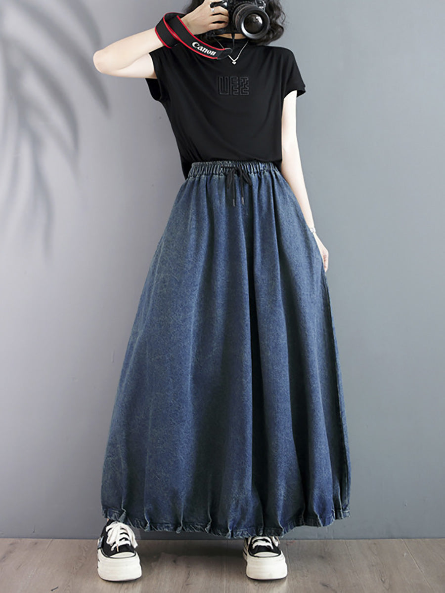 Women Summer Casual Solid Loose Denim Skirt PA1019 Ada Fashion