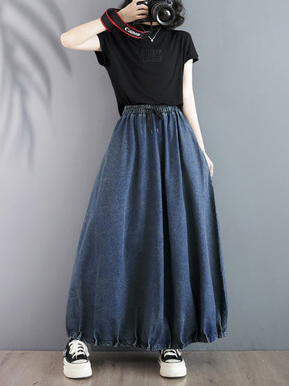 Women Summer Casual Solid Loose Denim Skirt PA1019 Ada Fashion