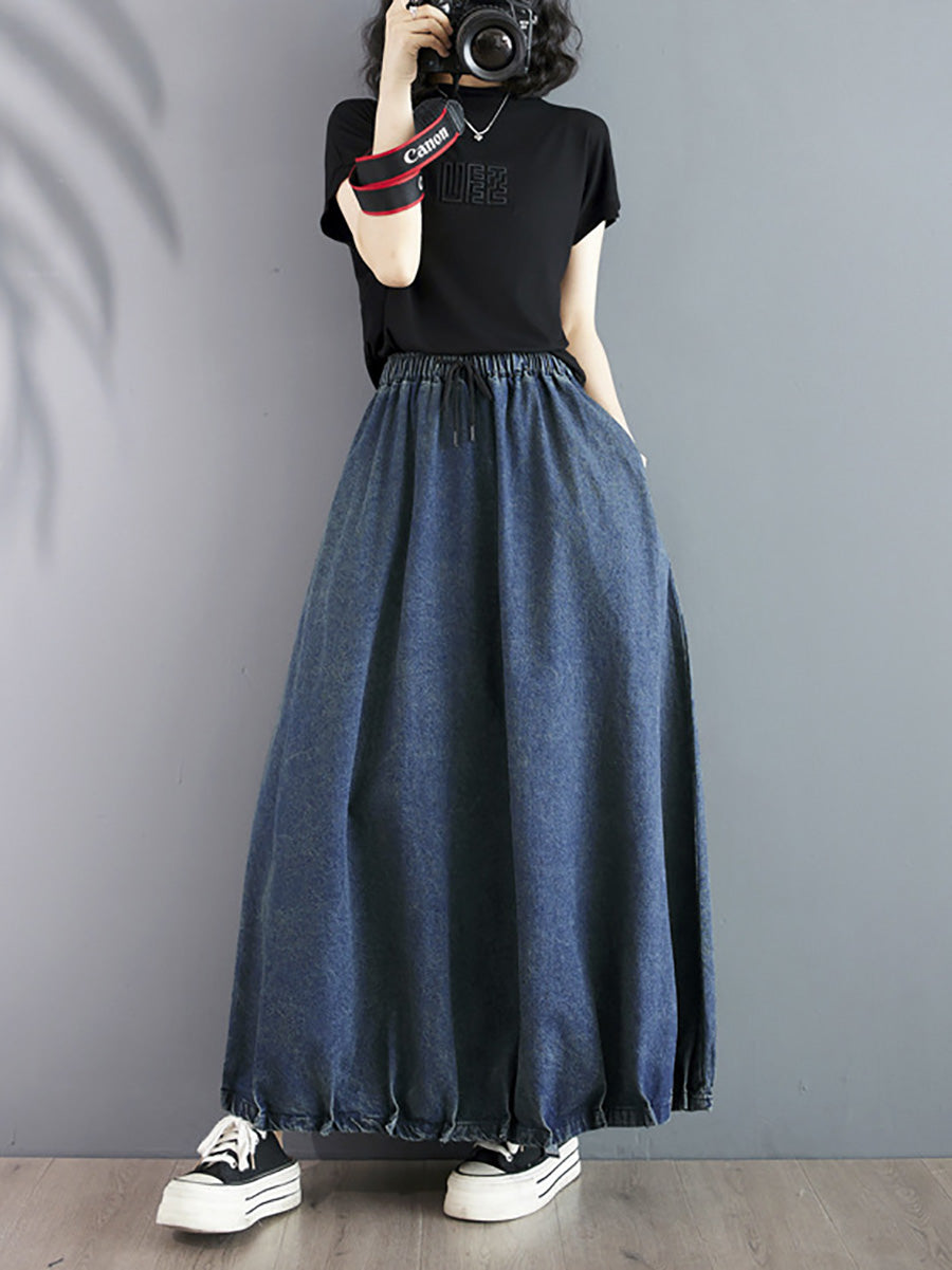 Women Summer Casual Solid Loose Denim Skirt PA1019 Ada Fashion