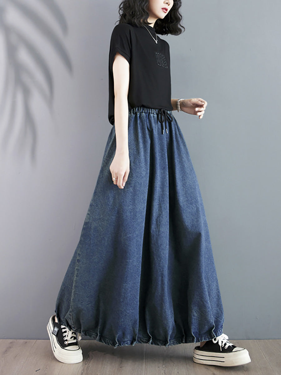 Women Summer Casual Solid Loose Denim Skirt PA1019 Ada Fashion