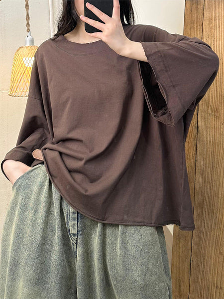 Women Casual Summer Solid Cotton O-Neck Shirt PA1006 Ada Fashion