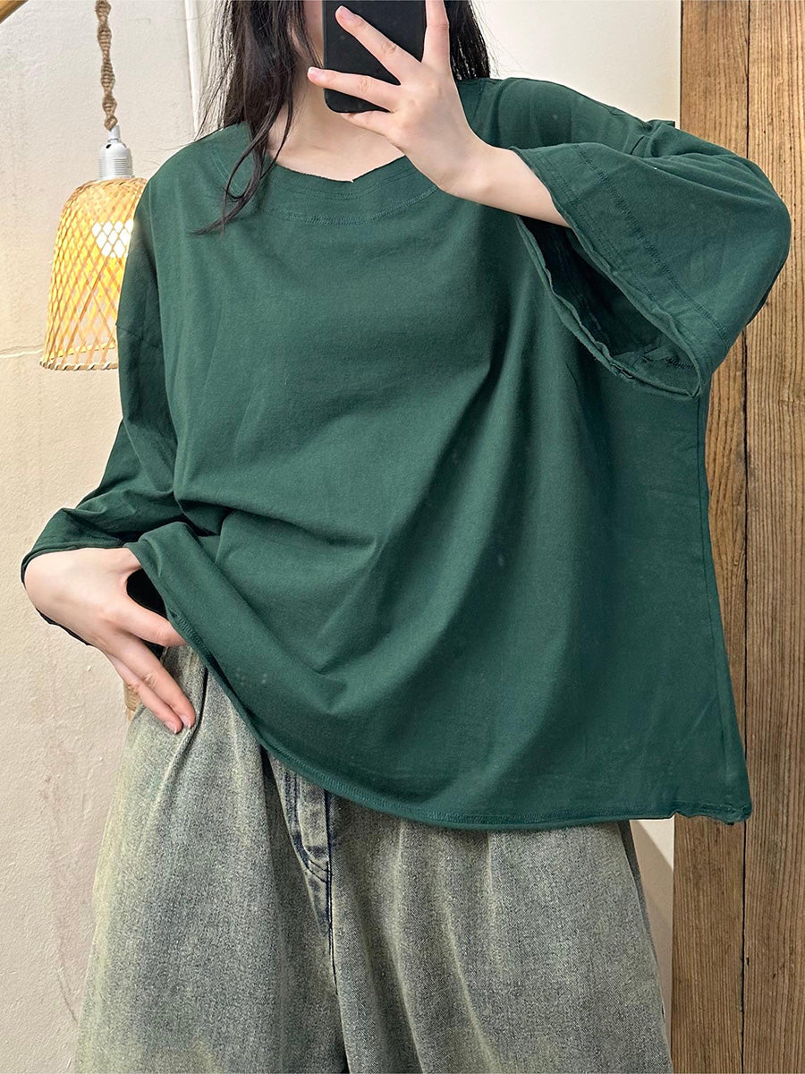 Women Casual Summer Solid Cotton O-Neck Shirt PA1006 Ada Fashion