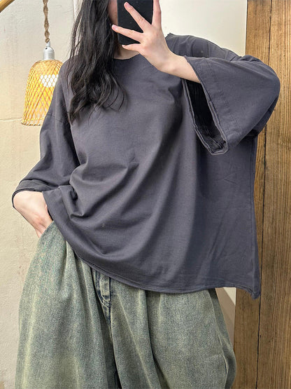 Women Casual Summer Solid Cotton O-Neck Shirt PA1006 Ada Fashion