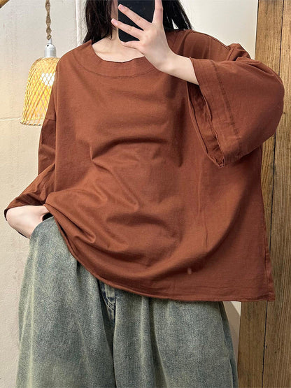 Women Casual Summer Solid Cotton O-Neck Shirt PA1006 Ada Fashion