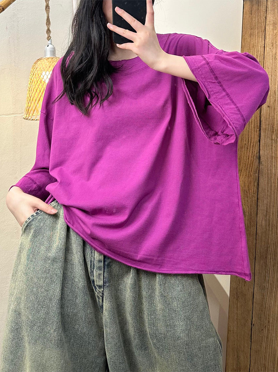 Women Casual Summer Solid Cotton O-Neck Shirt PA1006 Ada Fashion