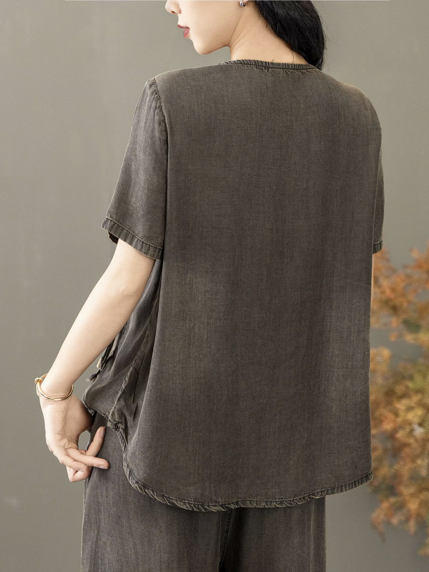 Women Summer Vintage Spliced Worn Shirt+Pants PA1021 Ada Fashion