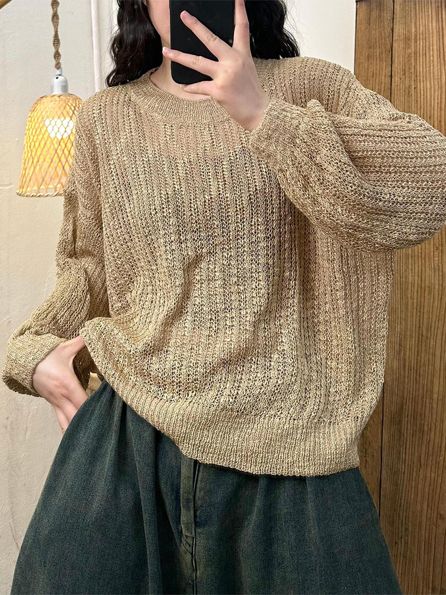 Women Casual Solid Knitted O-Neck Long Sleeve Shirt PA1010 Ada Fashion