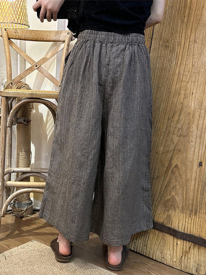 Plus Size Women Spring Plaid Wide-leg Cotton Linen Pants PA1024 Ada Fashion