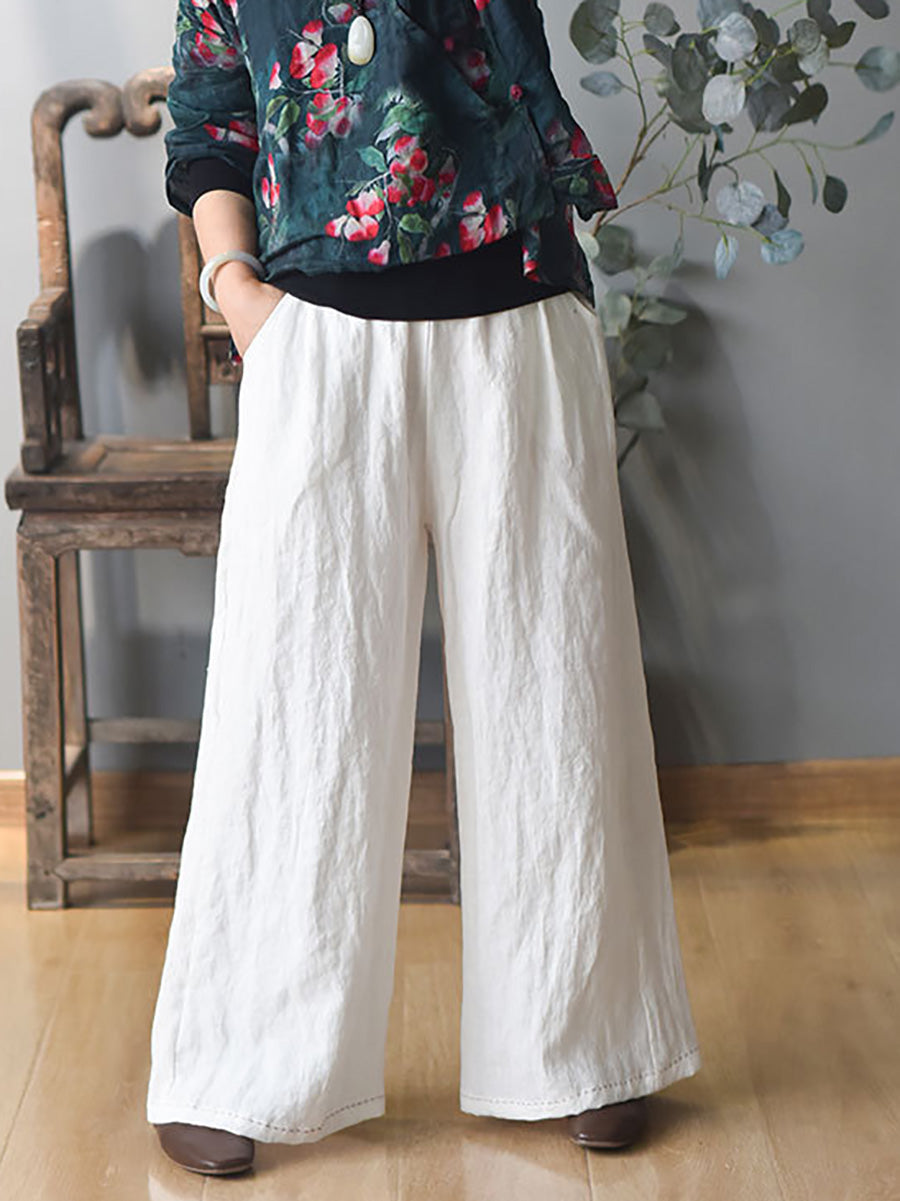 Women Spring Casual Solid Wide-leg Linen Pants KL1010 Ada Fashion