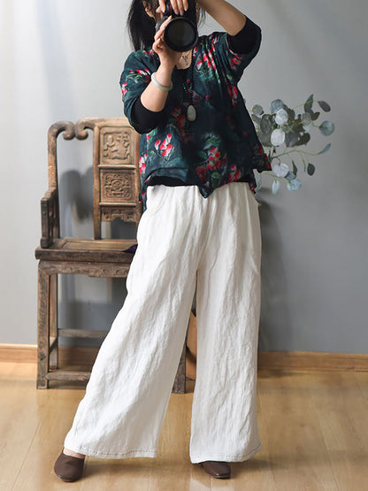 Women Spring Casual Solid Wide-leg Linen Pants KL1010 Ada Fashion