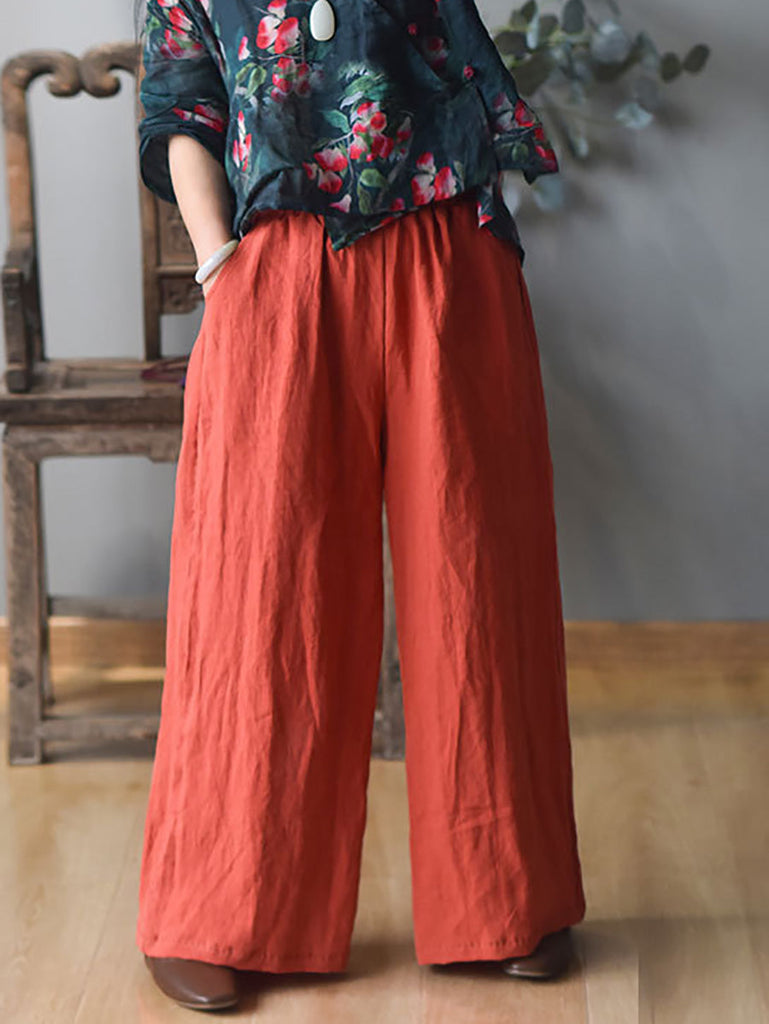 Women Spring Casual Solid Wide-leg Linen Pants KL1010 Ada Fashion