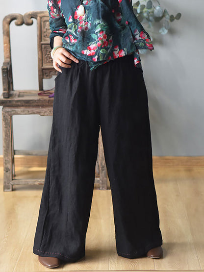 Women Spring Casual Solid Wide-leg Linen Pants KL1010 Ada Fashion