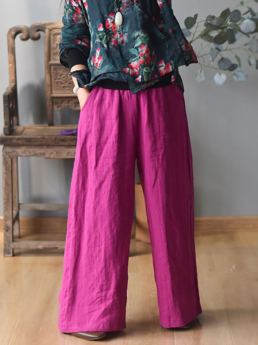 Women Spring Casual Solid Wide-leg Linen Pants KL1010 Ada Fashion