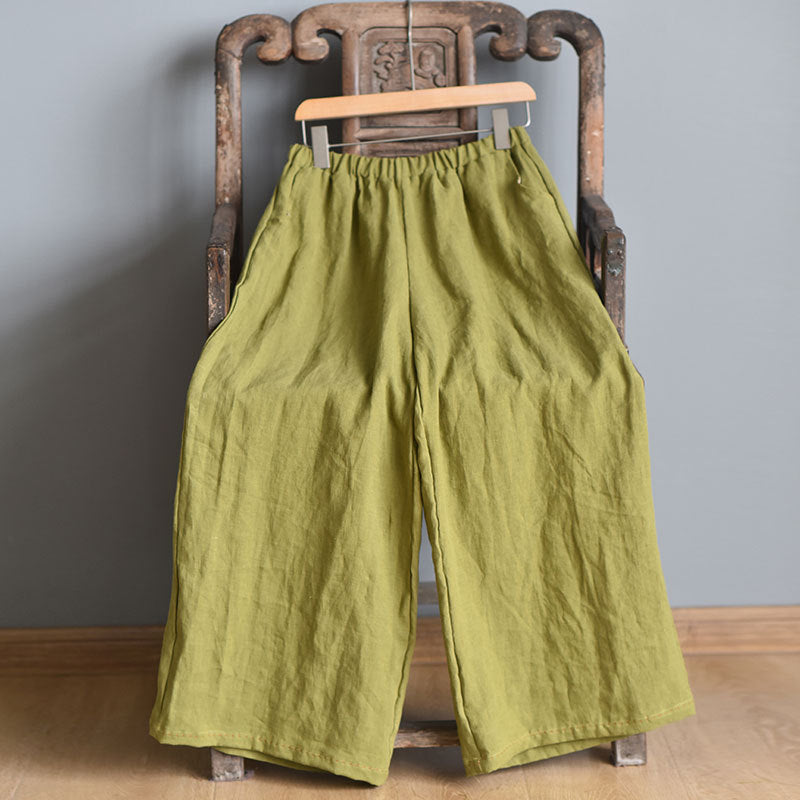 Women Spring Casual Solid Wide-leg Linen Pants KL1010 Ada Fashion