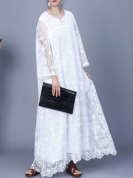 Women Summer Artsy Lace Spliced Maxi Dress KL1017 Ada Fashion