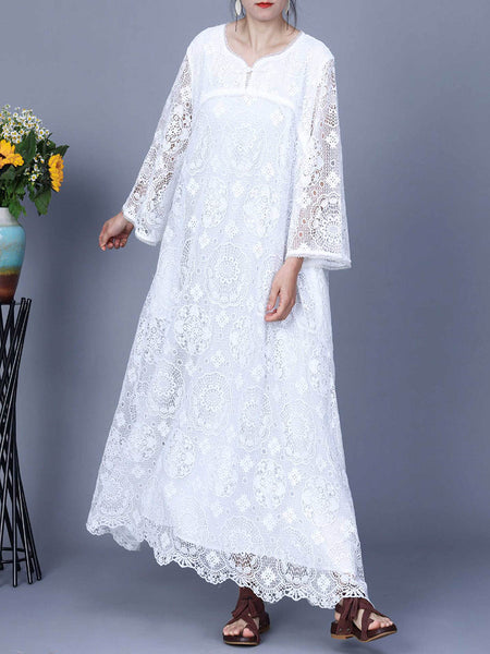 Women Summer Artsy Lace Spliced Maxi Dress KL1017 Ada Fashion