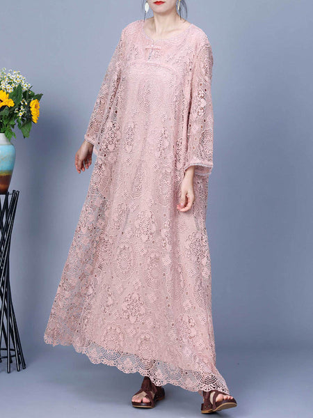 Women Summer Artsy Lace Spliced Maxi Dress KL1017 Ada Fashion