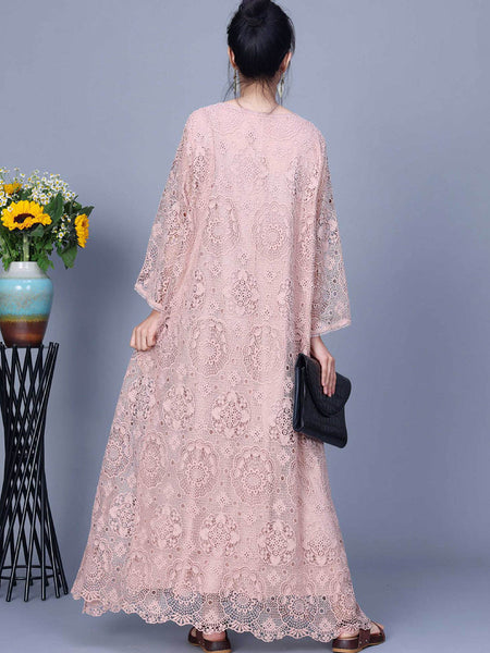 Women Summer Artsy Lace Spliced Maxi Dress KL1017 Ada Fashion