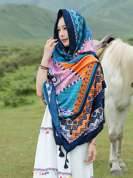 Women Casual Colorblock Tassel Shawl Scarf SC1055 Ada Fashion