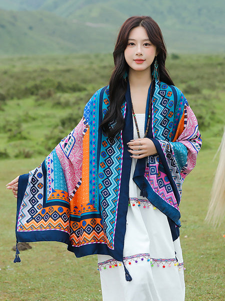 Women Casual Colorblock Tassel Shawl Scarf SC1055 Ada Fashion