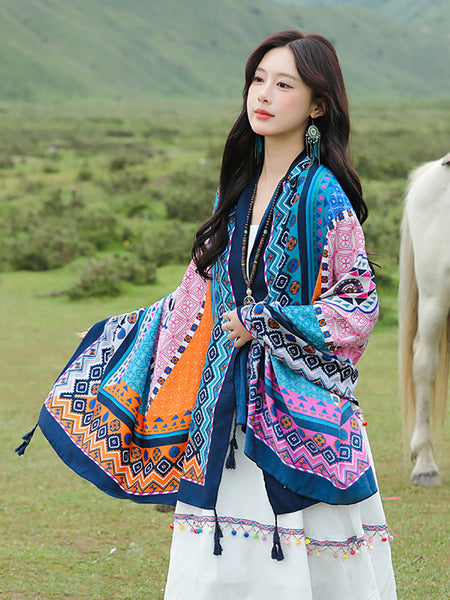 Women Casual Colorblock Tassel Shawl Scarf SC1055 Ada Fashion