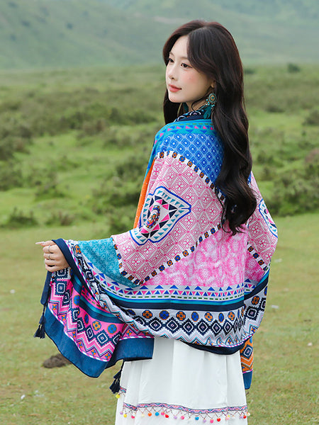 Women Casual Colorblock Tassel Shawl Scarf SC1055 Ada Fashion