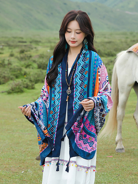 Women Casual Colorblock Tassel Shawl Scarf SC1055 Ada Fashion