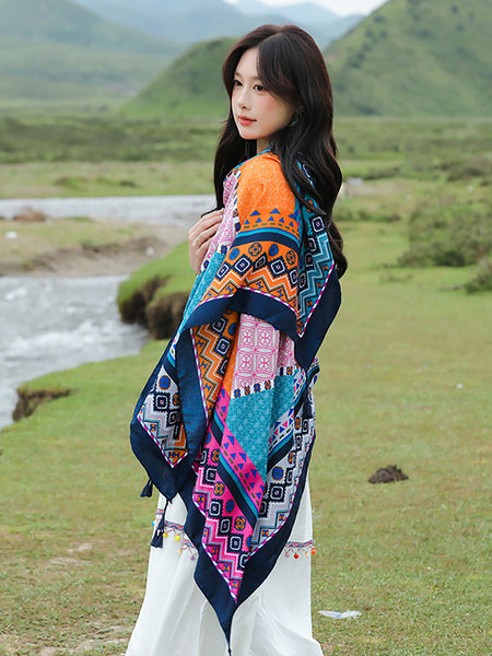 Women Casual Colorblock Tassel Shawl Scarf SC1055 Ada Fashion