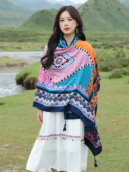 Women Casual Colorblock Tassel Shawl Scarf SC1055 Ada Fashion