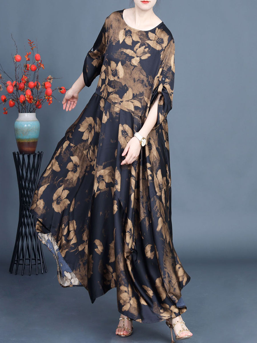 Women Summer Vintage Flower Irregular Hem Loose Dress KL1003 Ada Fashion