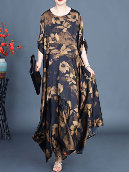 Women Summer Vintage Flower Irregular Hem Loose Dress KL1003 Ada Fashion