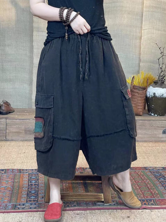 Women Retro Spliced Summer Loose Wide-leg Pants KL1027 Ada Fashion