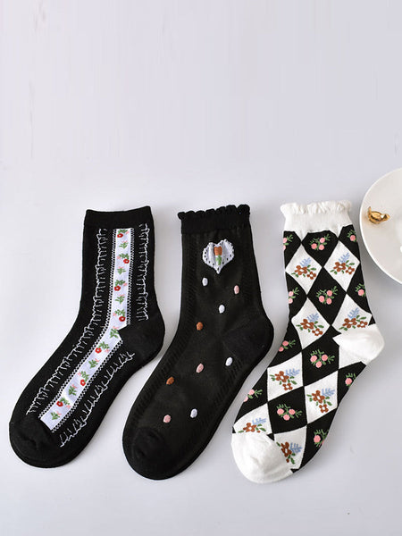 5 Pairs Women Artsy Summer Flower Jacquard Socks KL1038 Ada Fashion