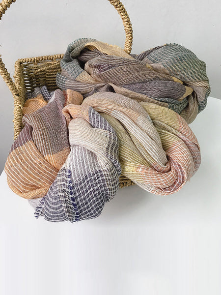 Women Artsy Summer Plaid Tassel Thin Scarf KL1046 Ada Fashion