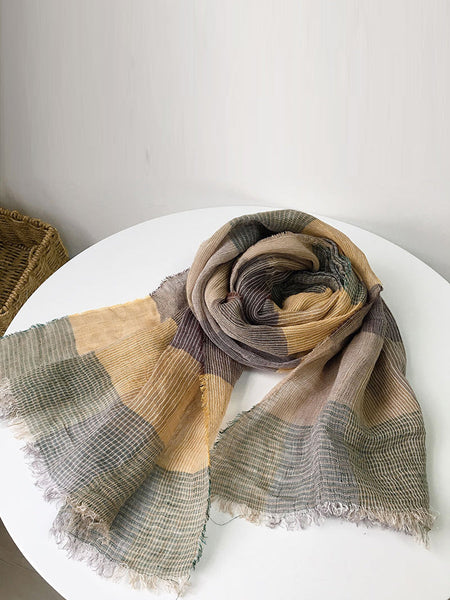 Women Artsy Summer Plaid Tassel Thin Scarf KL1046 Ada Fashion