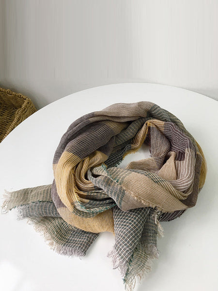 Women Artsy Summer Plaid Tassel Thin Scarf KL1046 Ada Fashion