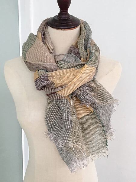 Women Artsy Summer Plaid Tassel Thin Scarf KL1046 Ada Fashion