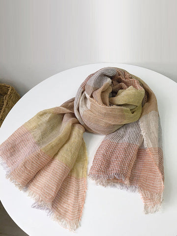 Women Artsy Summer Plaid Tassel Thin Scarf KL1046 Ada Fashion